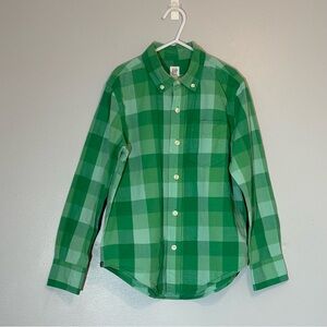 Gap Kids Green Plaid Classic Button Down Shirt Long Sleeve Size 8